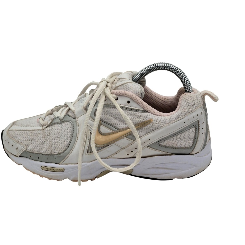 Nike Air Walking Shoes Womens Size 8 White‎ Gray Gold Rolling Rail 350453-161
